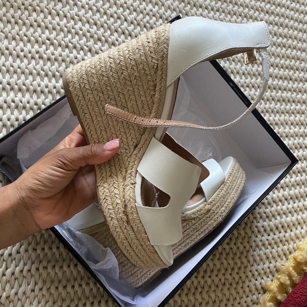 Steve Madden Sirena White Leather Espadrille Wedge